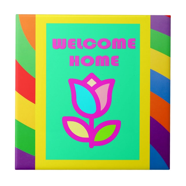 BEM-VINDO PARA CASA COM FITAS E PADRÃO DE FLORES (Frente)