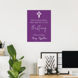 Bem-vindo Poster Floral Cross Christening Sweet Pl