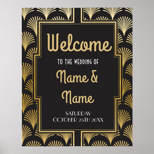 Bem-vindo Poster Gatsby Art Deco Dourado Casamento (Frente)