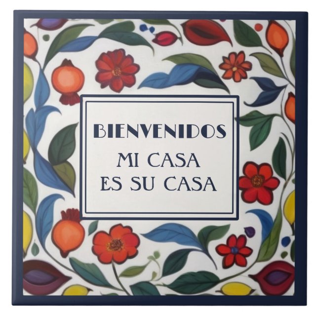 Bem-vindos Minha Casa É Sua Casa Floral Romãs (Frente)