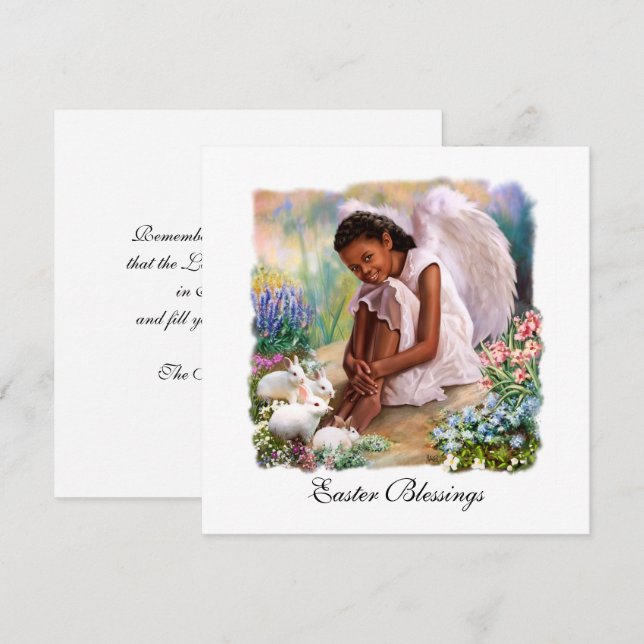 Bênçãos páscoas. Cartões Flat Afro Angel (Frente/Verso)