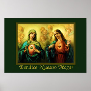 Bendicion del Hogar Jesus & Virgen Poster espanhol