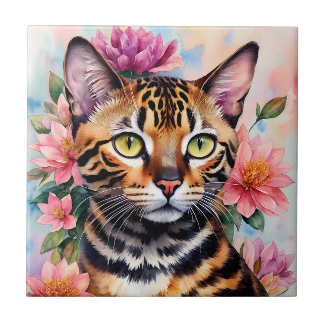 Bengala Cat Floral Watercolor Art (Frente)