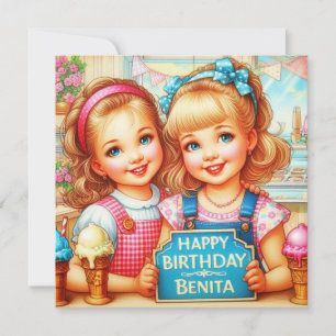 BENITA ~ Cartão de Aniversário ~ 2 Meninas Doce ~