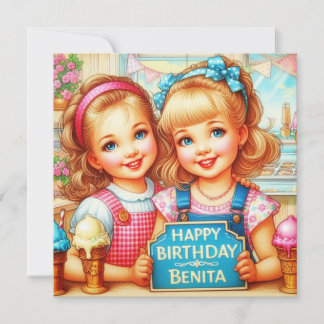 BENITA ~ Cartão de Aniversário ~ 2 Meninas Doce ~