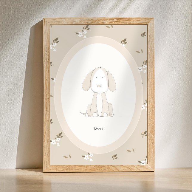 Berçário de Nome de Bebê Personalizado - Poster de (Custom Name Print - Cute Dog Nursery Poster)