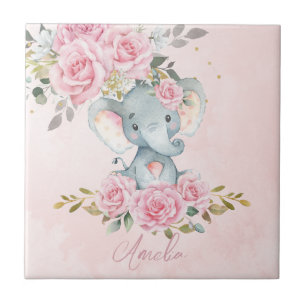 Berçário Quarto de Bebê Elefante Floral Rosa Bebê