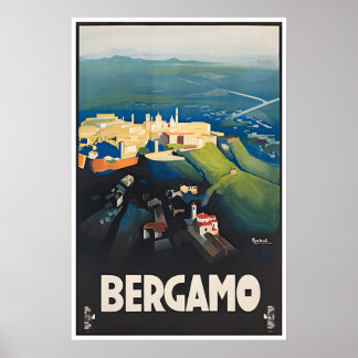 Bergamo Italy Art Print Travel Poster Retro
