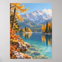 Bergsee im Herbst mit Lärchen – Poster