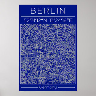 Berlin Blueprint City Map Poster Blue Minimal Urba