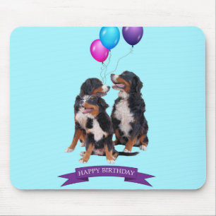 Bernese Mountain Dogs Feliz Aniversário Mousepad