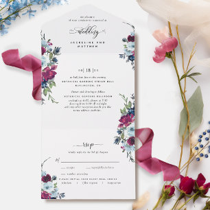 Berry, Blue, Casamento Burgundy com RSVP Perfurado