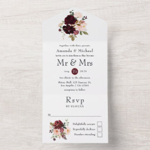 Berry Burgundy e Casamento Floral Blush Tudo Em Um