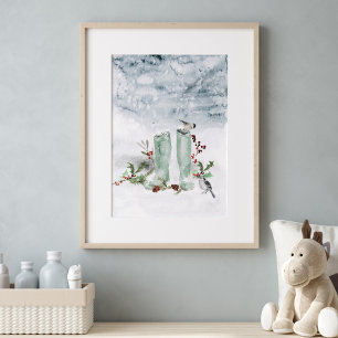 Berry de inverno, aves e Poster de neve