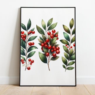Berry Festivo - Lush Winterberry Branch Poster