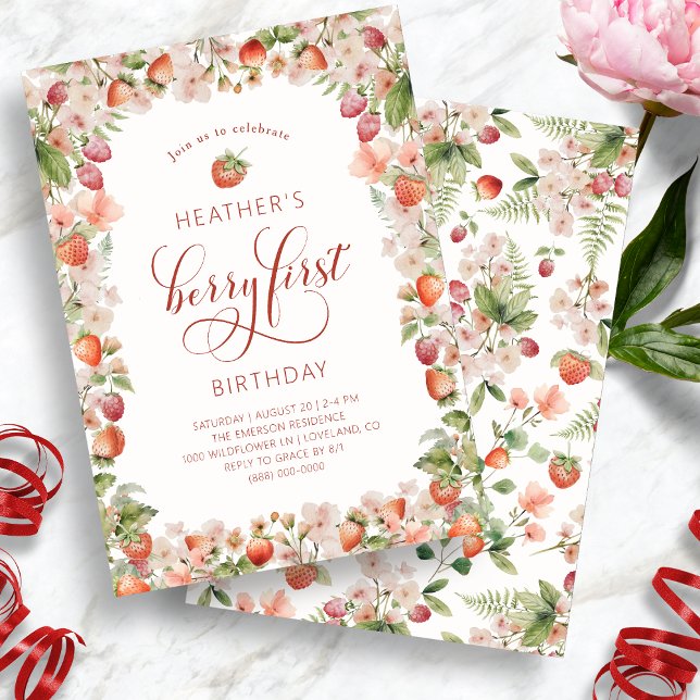 Berry First Birthday Convite (Cute Berry First Birthday Invitation by Painted Paperie)
