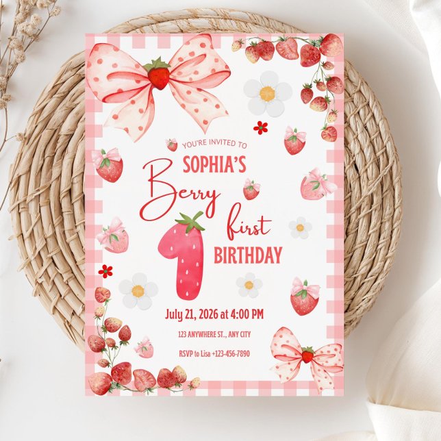 Berry First Birthday Convite Modelo Berry 1rua (Criador carregado)
