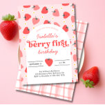 Berry First Birthday Convite Strawberry<br><div class="desc">Berry Primeiro Convite de Aniversário | Morango</div>