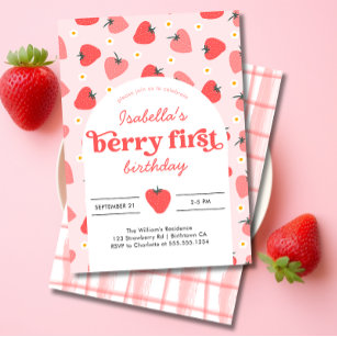 Berry First Birthday Convite Strawberry