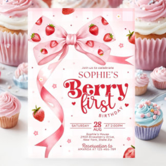 Berry First Birthday Convite Strawberry Birthda