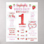 Berry First Birthday Milestone Poster<br><div class="desc">Primeiro aniversário Berry First Milestone Poster</div>