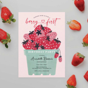 Berry First Convite de aniversário Strawberry