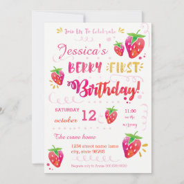 Berry First Strawberry Birthday Pary Convite