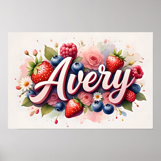 Berry Floral Name Personalizado Poster "Avery" (Frente)