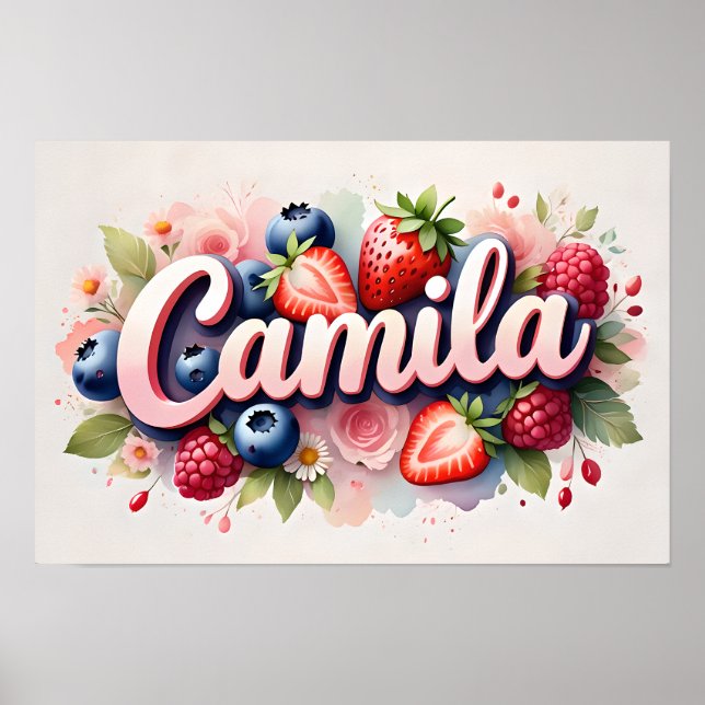Berry Floral Name Personalizado Poster "Camila" (Frente)