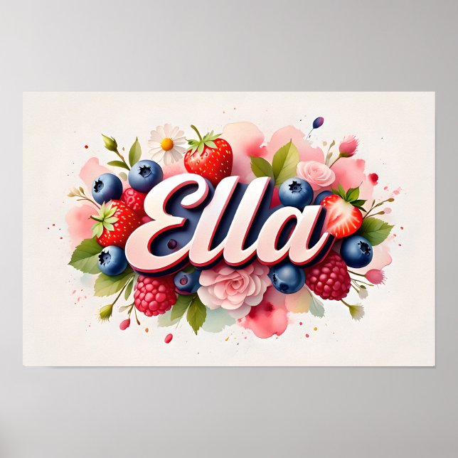 Berry Floral Name Personalizado Poster "Ella" (Frente)