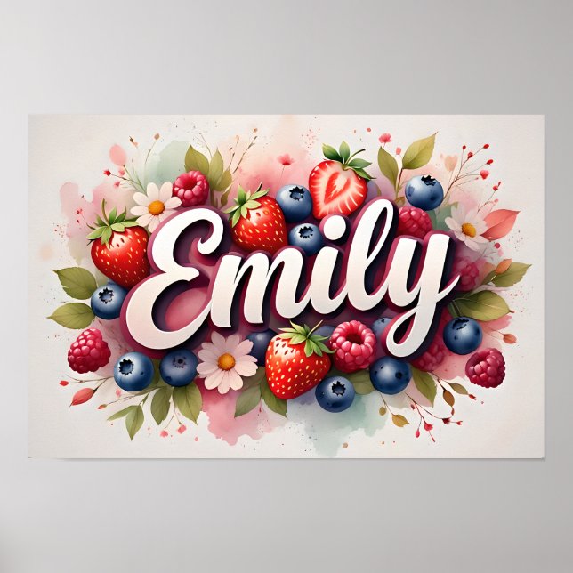 Berry Floral Name Personalizado Poster "Emily" (Frente)