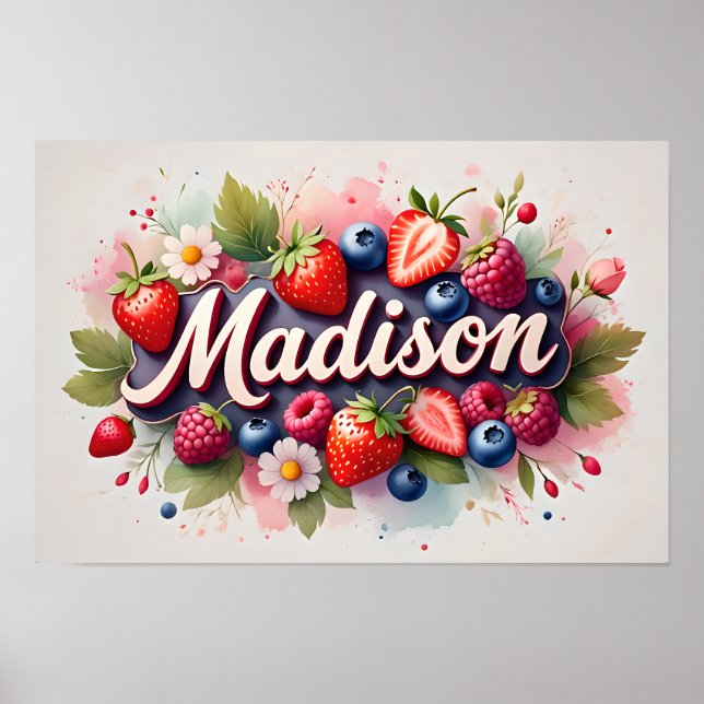 Berry Floral Name Personalizado Poster "Madison" (Frente)