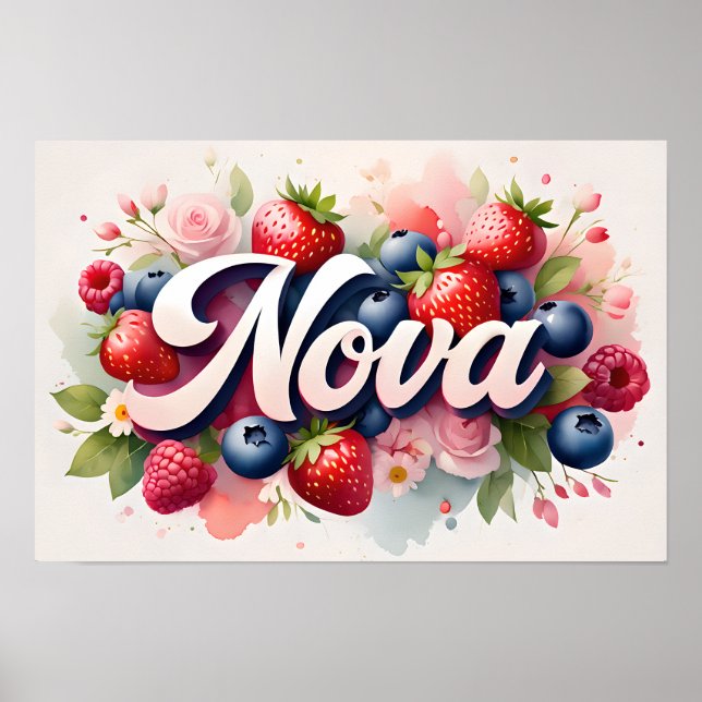 Berry Floral Name Personalizado Poster "Nova" (Frente)