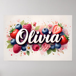 Berry Floral Name Personalizado Poster "Olivia"