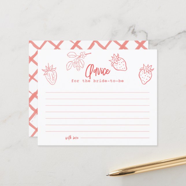 Berry in Love Strawberry Bridal Shower Advice Card (Frente/Verso In Situ)