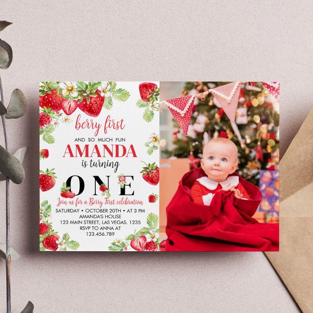 Berry Primeiro Aniversário Convite Strawberry Tema (Criador carregado)