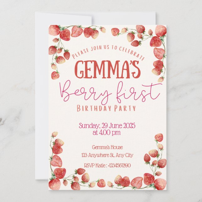 Berry Primeiro Convite de Aniversário (Frente)