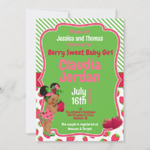 Berry Sweet Girl Strawberry Chá de fraldas Convite