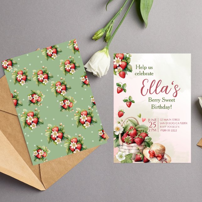 Berry Sweet verão morango Aniversário Convite (Criador carregado)