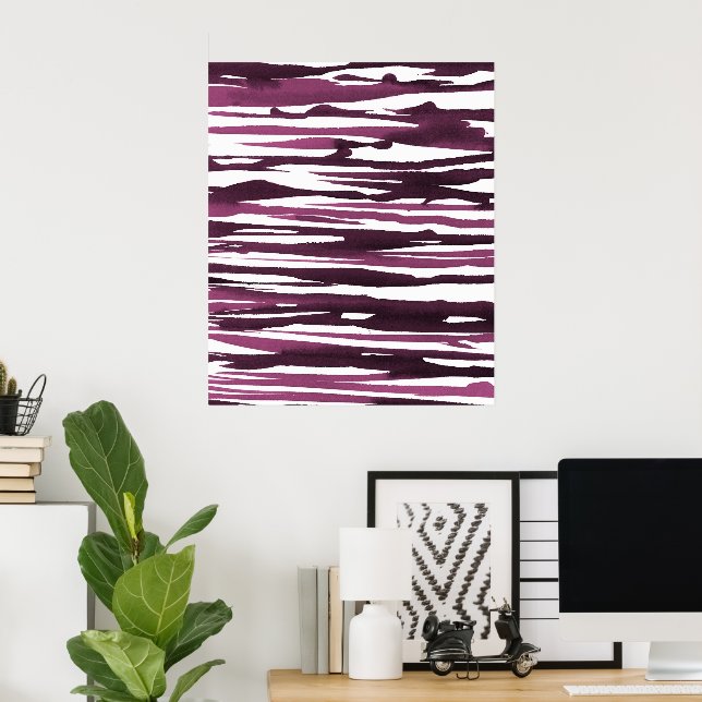 Berry Watercolor Abstrato Stripes Poster (Escritório em casa)