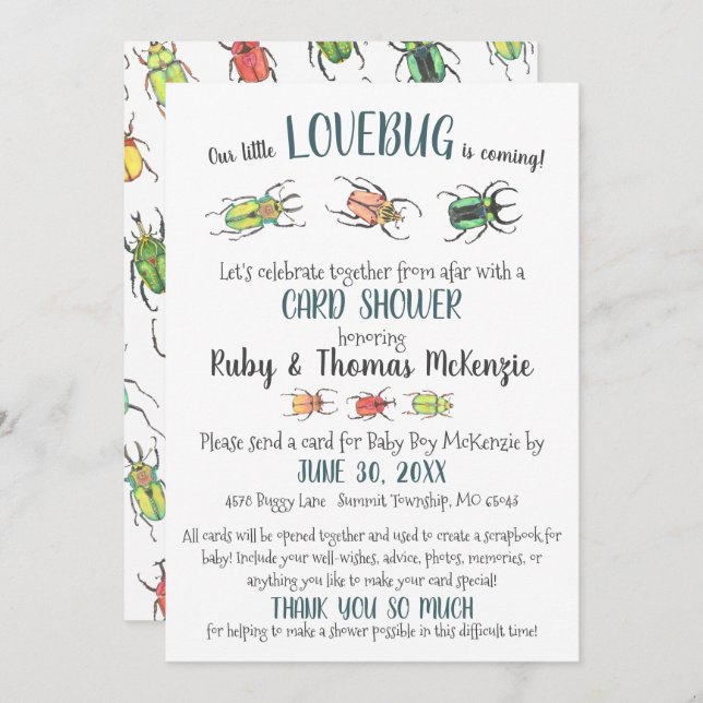 Besouros de Insetos de Amor com Chá de Cartão Virt (Frente/Verso)