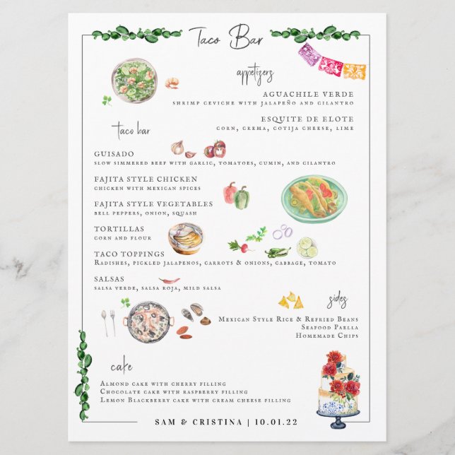 Bespoke Ilustrado | Taco Bar Wedding Menu (Frente)