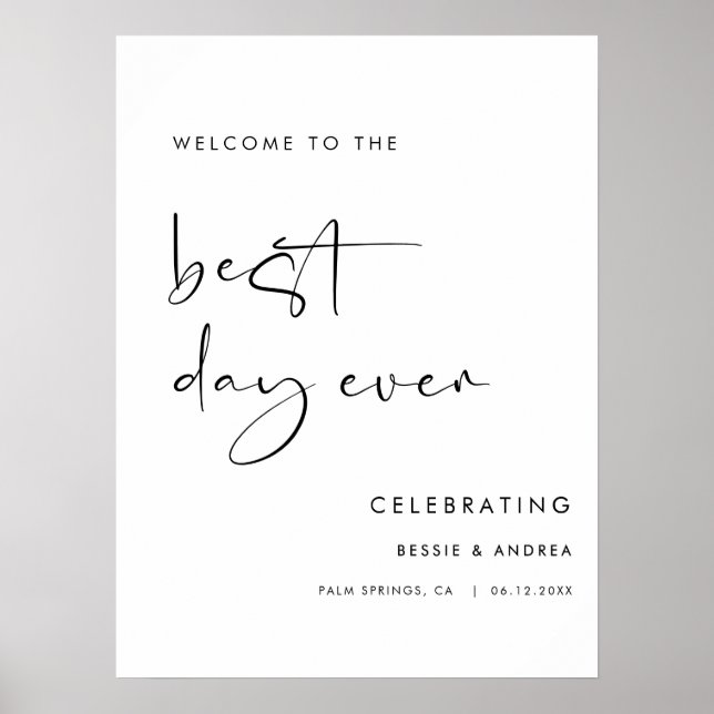 Best Day Ever Wedding Welcome Sign Poster (Frente)