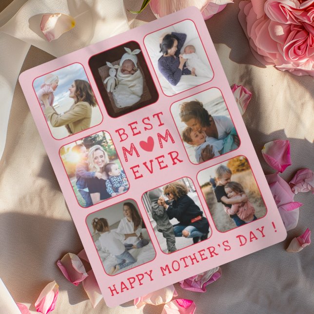 Best Mom Ever Pink & Red 8 Photo Mother’s Day  (Criador carregado)