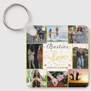 Besties Love Chaveiro Nome de Colagem de 9 Fotos