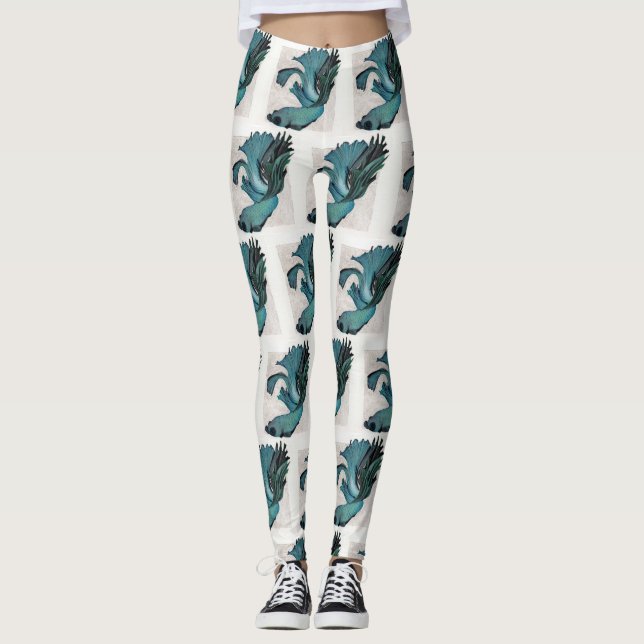 Betta Fish Teal Green Art Piece Leggings (Frente)