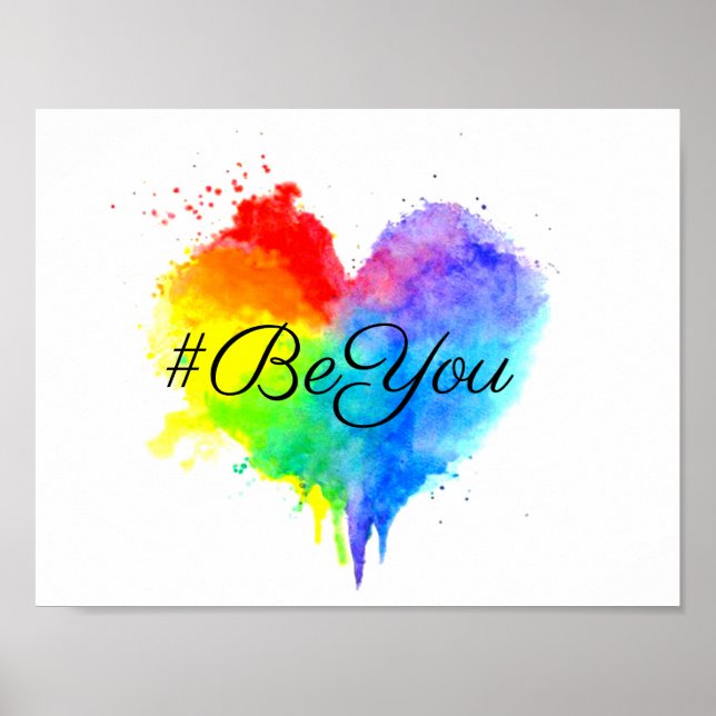 #BeYou Rainbow Splattered Heart Impressão (Frente)