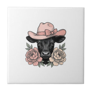 Bezerro de Cowgirl Rosa com Peônias Vetor Vintage_