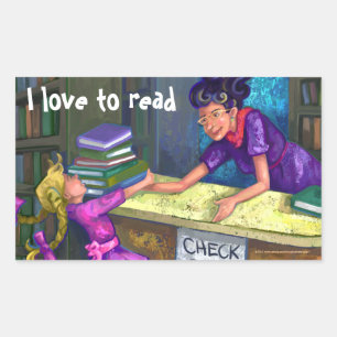 Biblioteca Check Out Art, eu adoro ler adesivos