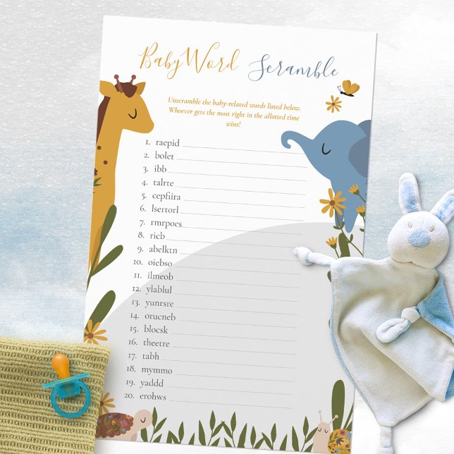 Bicho de Chá de fraldas Floral de Animais Cachorro (Wild Animals Floral Baby Shower Word Scramble Game ©Susanne Sachers - Sunny Mind Design 🌞)